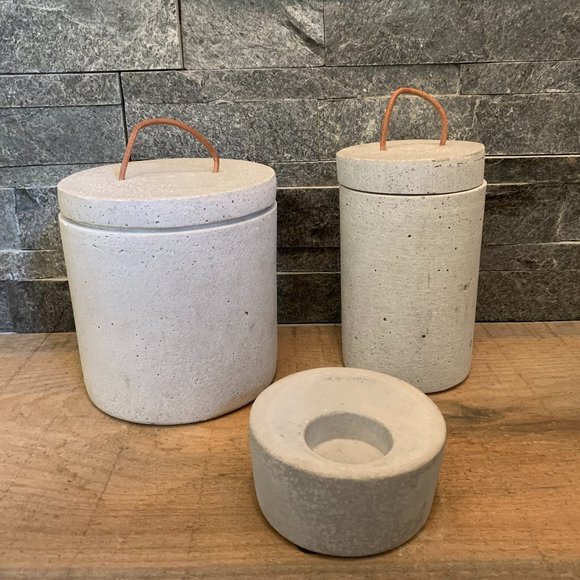 Cement Cannisters and Candle Holder - Picture 1 of 12